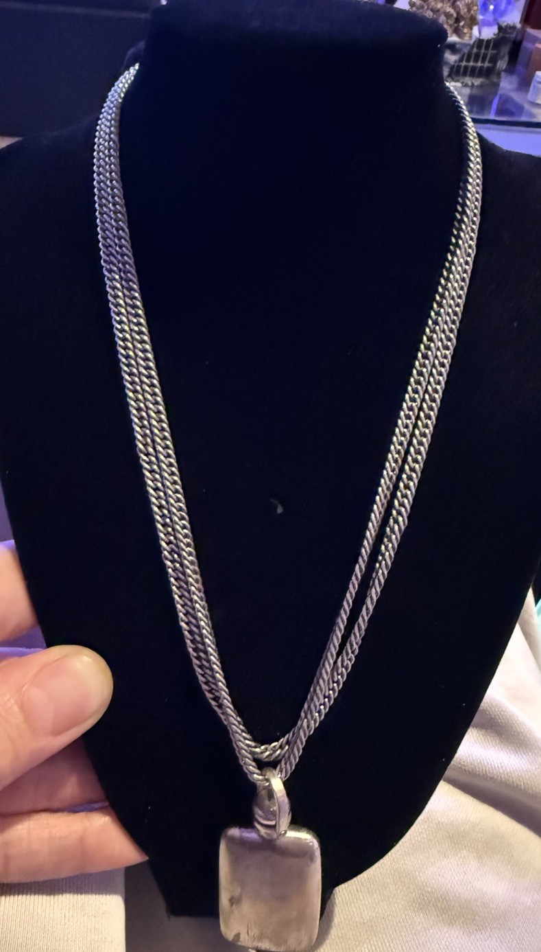 Vintage rare 925 long Rope Chain Necklace 78g HEAVY   Monogram w/ perfume Flask