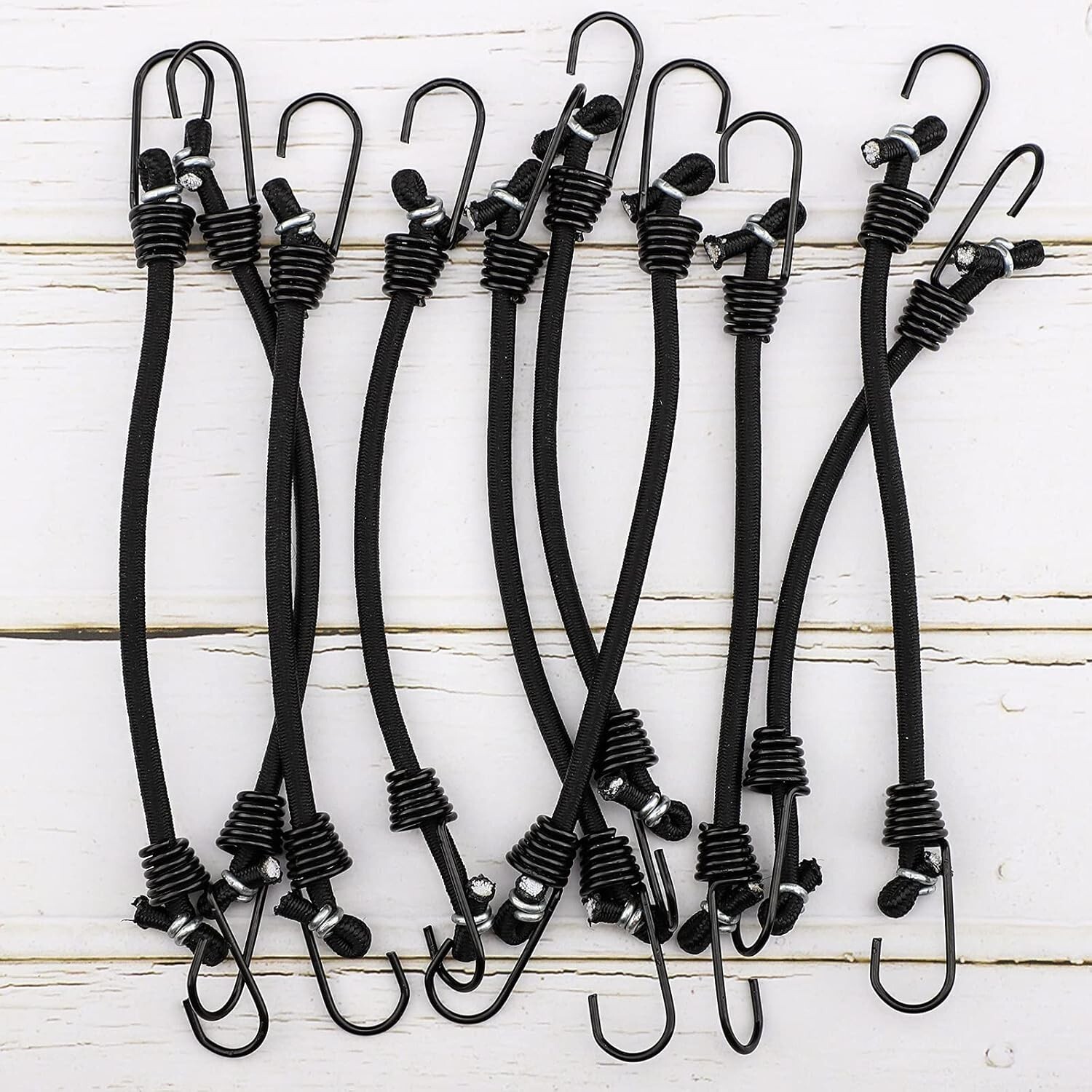 Small Bungee Cords with Hooks - 6 Inch Mini Black Bungee Cords, 10 Pcs