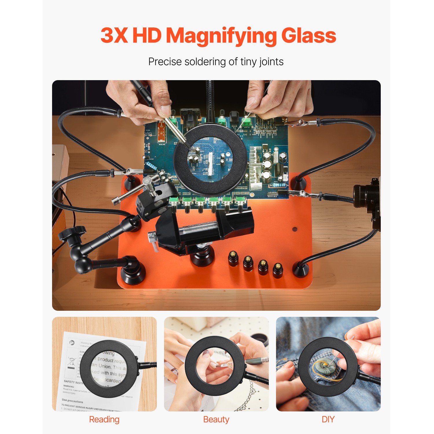 Magnetic Helping Hands Soldering Station Vise Magnifying Lamp 4 PCB Holder