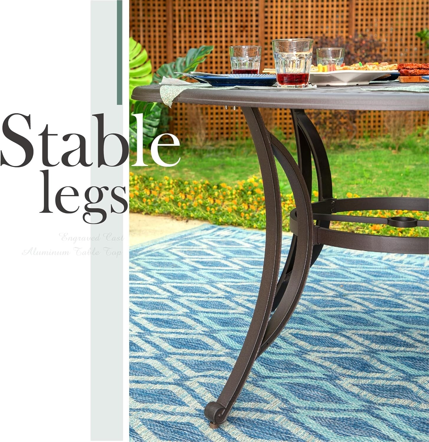 Round Patio Dining Tables for 6 Person Outdoor Aluminum Table w/ Umbrella Hole