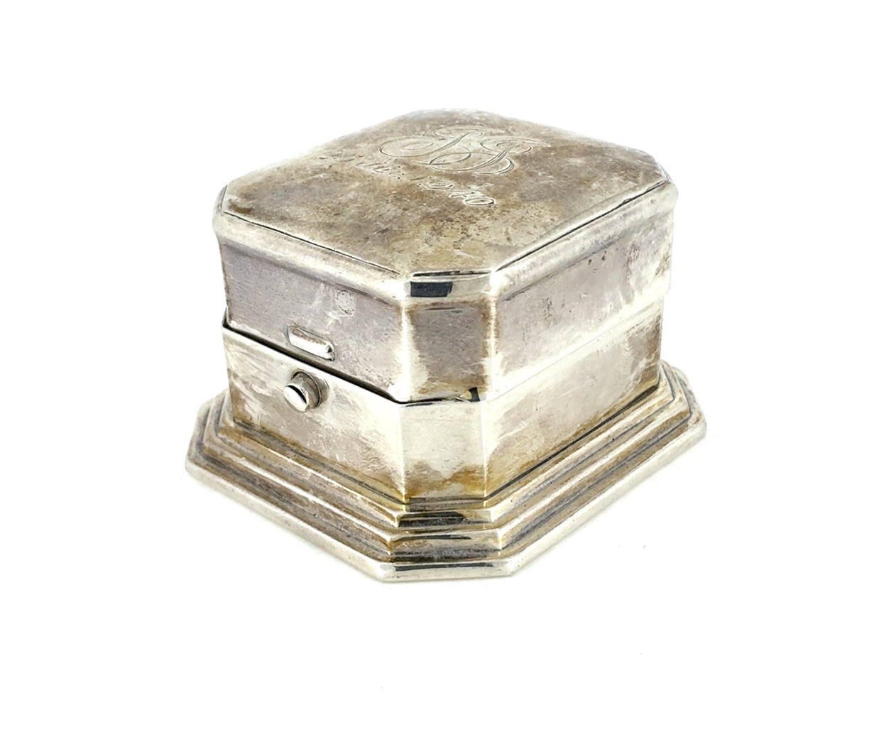 Vintage Birks Sterling Silver Presentation Ring Box With Black Velvet - Monogram