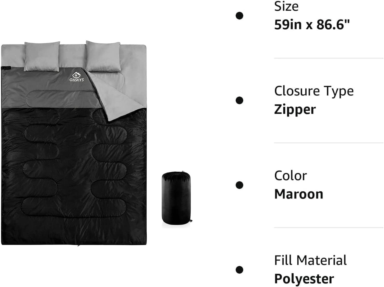 Double Sleeping Bag For Adults With 2 Pillows - Queen Size Xl Waterproof