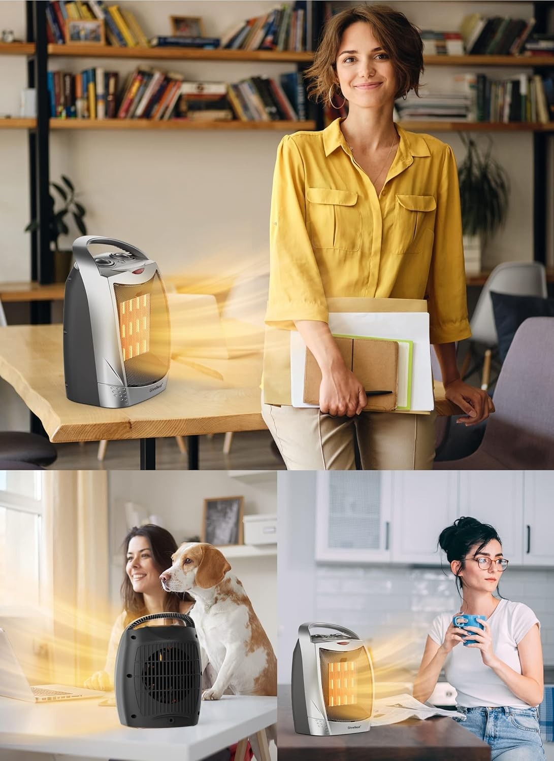 Portable Electric Space Heater with Thermostat, 1500W/750W Safe and Quiet Cerami