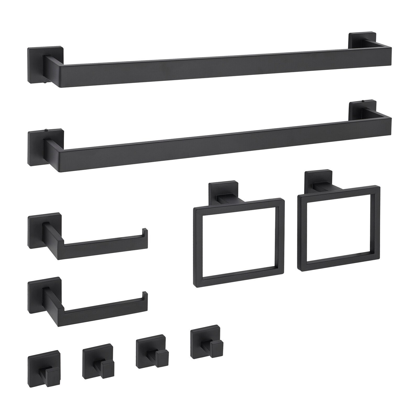 10-piece Matte Black Bathroom Accessories Set Wall Mounted Bathroom Towel Bars