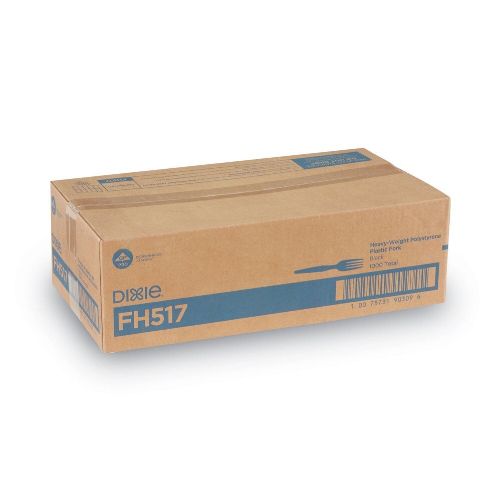 Dixie FH517 Heavyweight Plastic Cutlery Forks - Black (1000/Carton) New