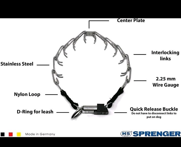 Herm Sprenger Stainless Steel Prong Dog Training Collar with Release Buckle 25"