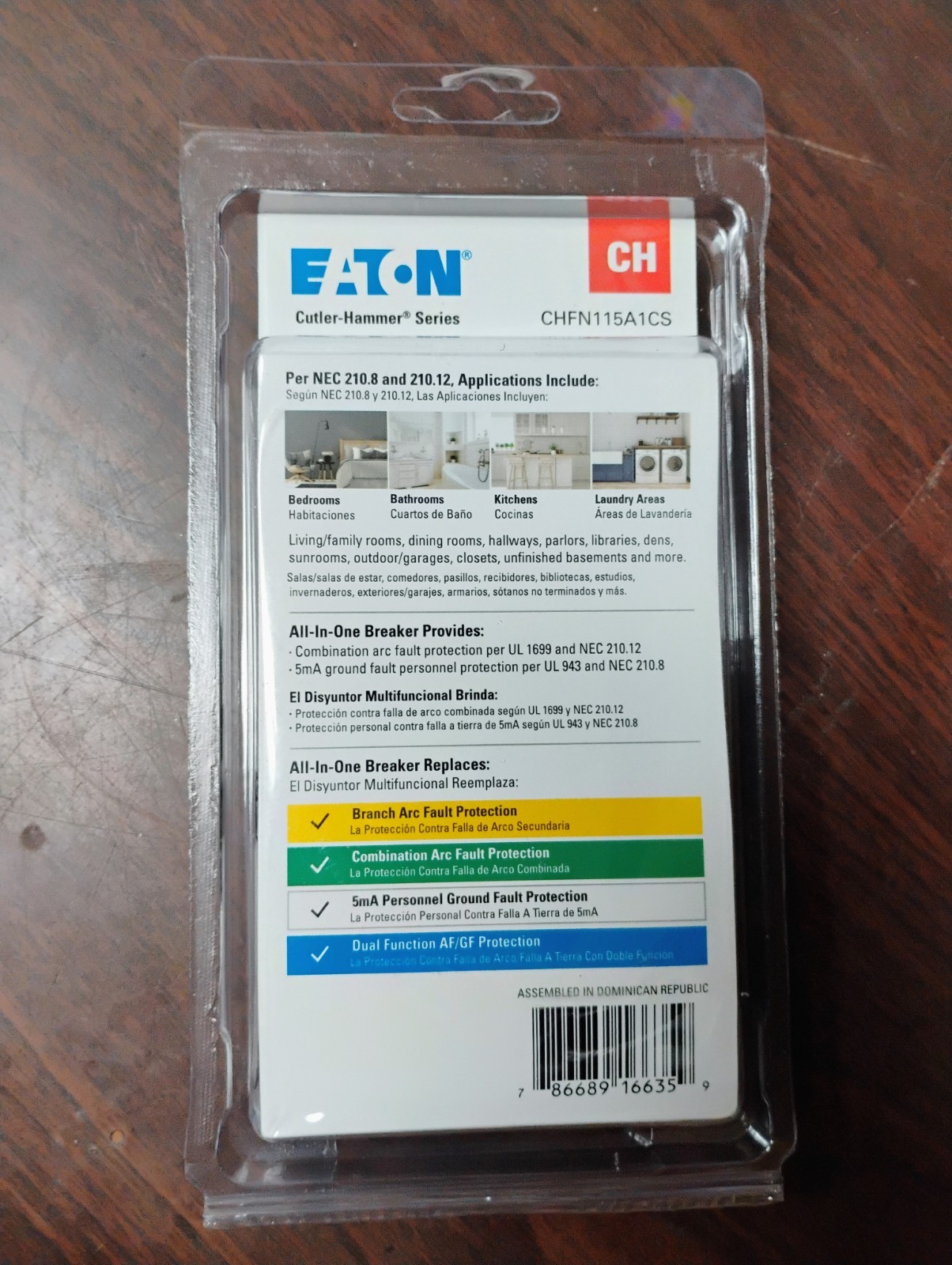 EATON CHFN115A1CS CIRCUIT BREAKER GFCI AFCI 15 AMP 1-POLE NEW IN PACKAGING