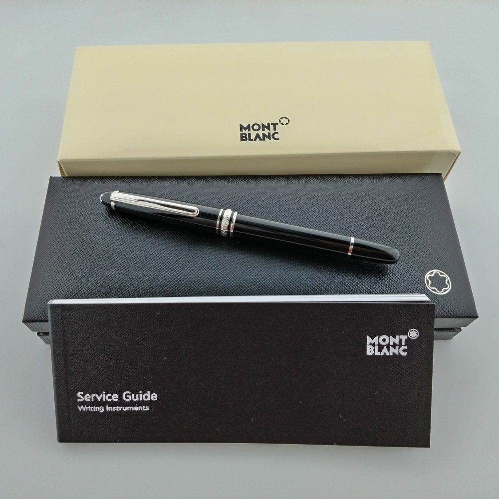New Montblanc Meisterstuck 163 Rollerball Black Silver Trim Pen With Refill US