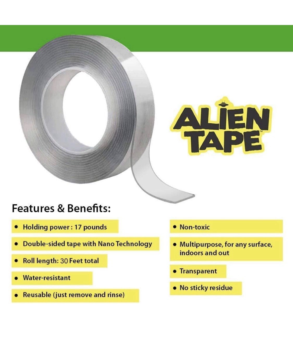 Alien Tape Double Sided Multipurpose Adhesive Grip Mounting Tape - 3 Pack.