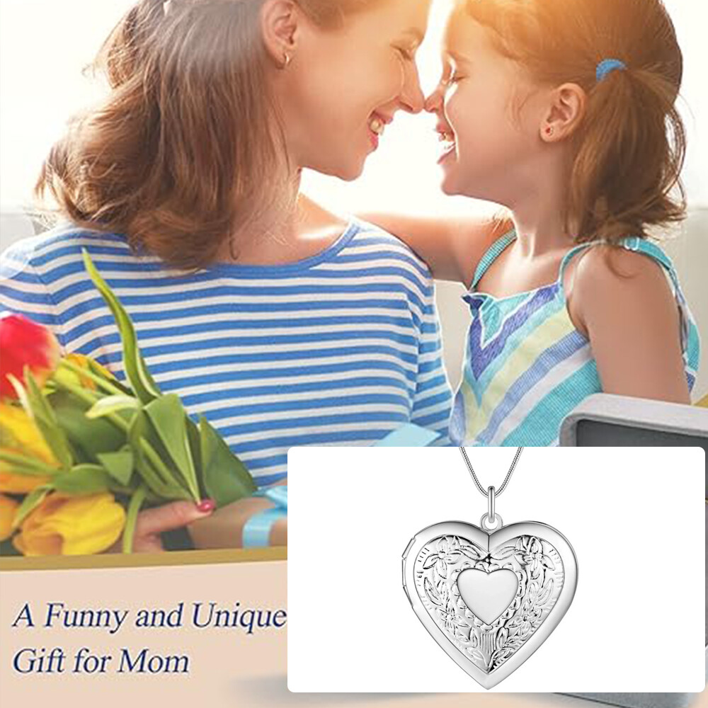 925 Sterling Silver Plated Heart Necklace, Locket Photo Picture Pendant 18" N1