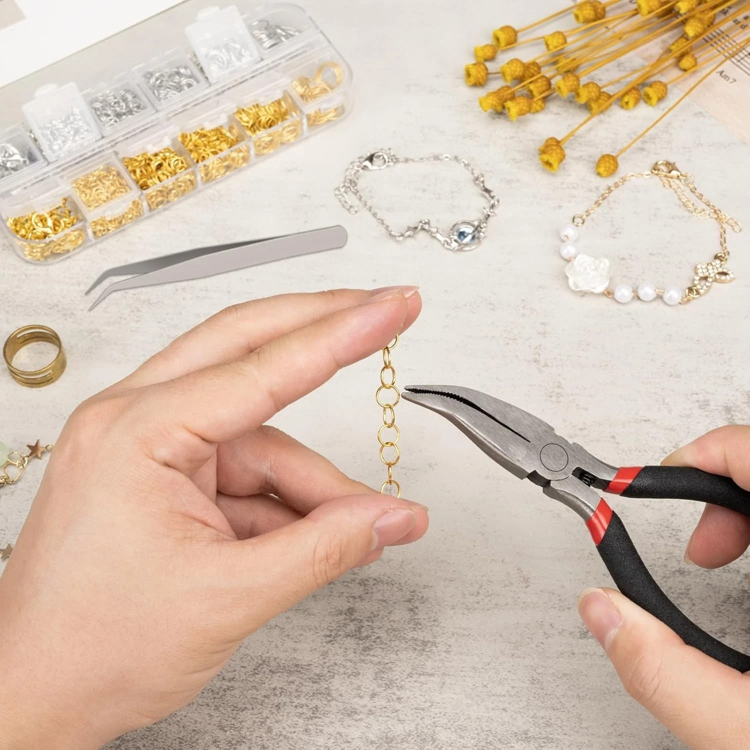 1200 Pcs Jump Rings for Jewelry Making Supplies, Necklace Repair Kit with Open/C