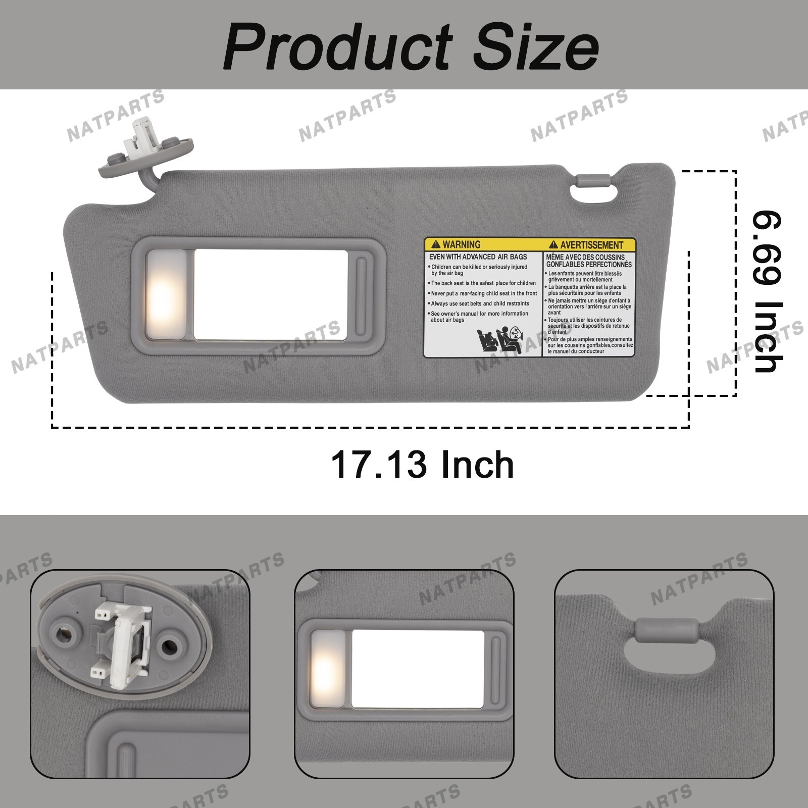 Pair Gray Sun visor w/ Light for Toyota Tacoma 2005-2015 LH RH 7432004210B0