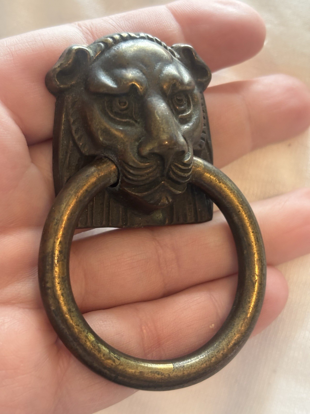 Vintage Lion Drawer Pull Door Knocker Brass Tone