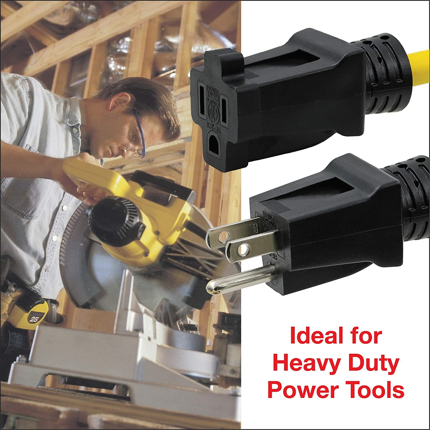 CP 100 ft 12/3 SJTW Heavy Duty Extension Cord & 2 ft 3-Outlet Adapter, CPCO90003
