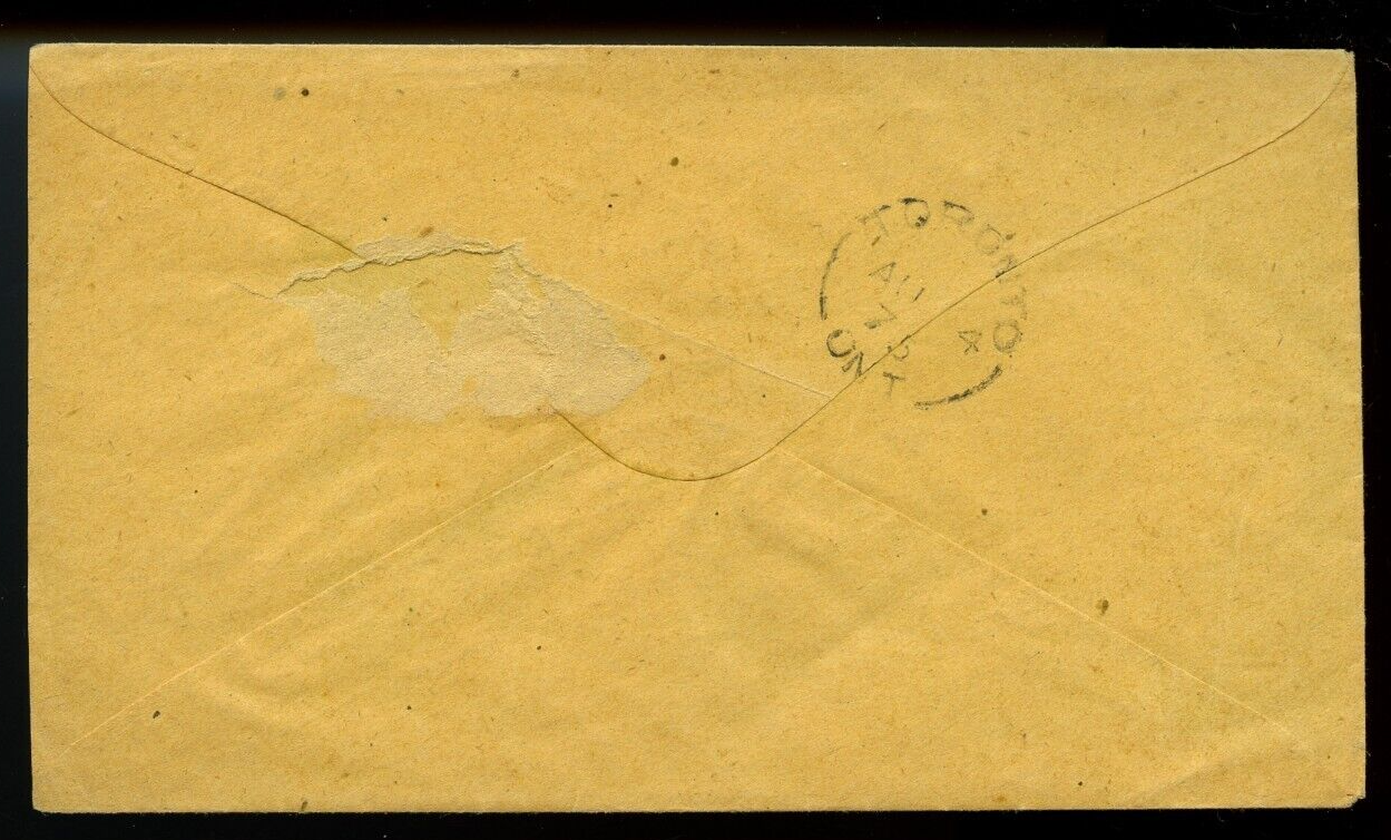 🍁1875 REGISTERED PAID 5 clean Mount Forest to TO, stampless cover Canada