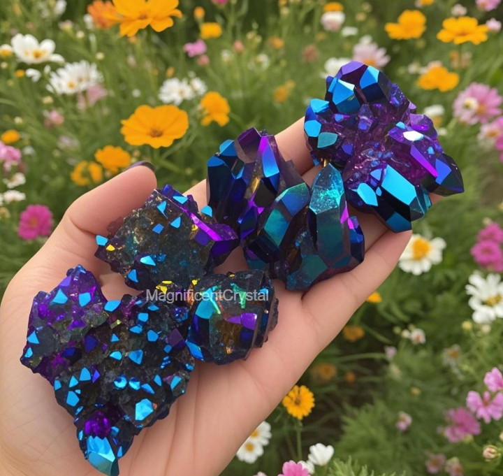 1pc Titanium Aura Rainbow Quartz Crystal Multicolor Cluster Healing Home Decor
