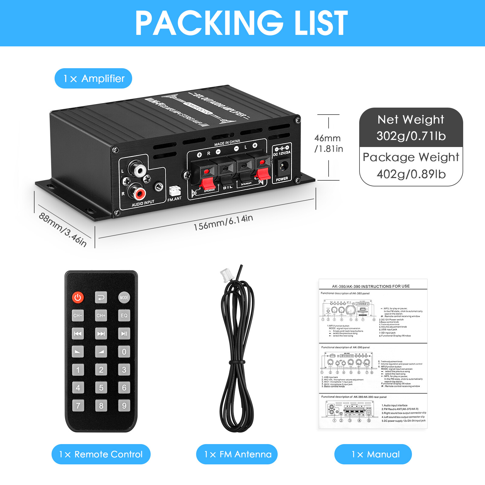 Stereo Digital Bluetooth Amplifier Music Player Home Amp with U-disk/SD/FM Radio