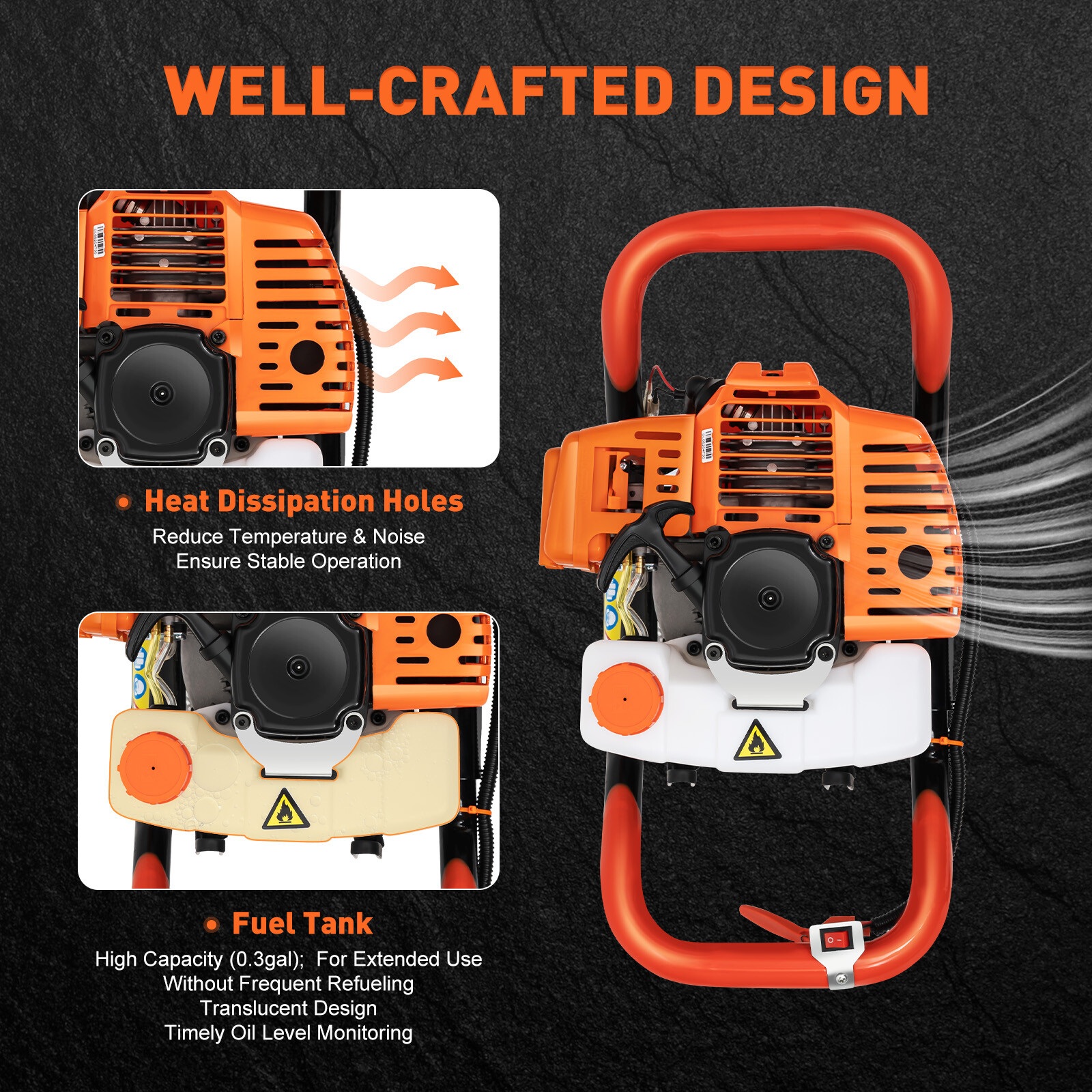 52CC Gas Powered Post Hole Digger Earth Auger with 4 6 8 Inch Bits