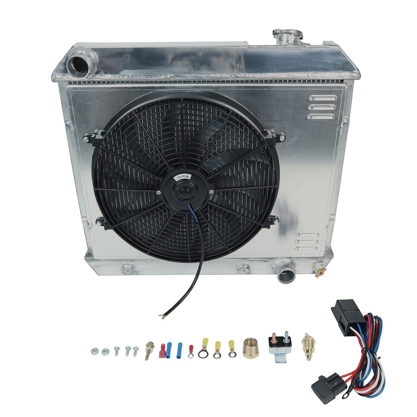 3-Row Radiator +Shroud Fan Relay Kit For 1963-66 Chevy C/K C10/C20/C30 Pickup V8