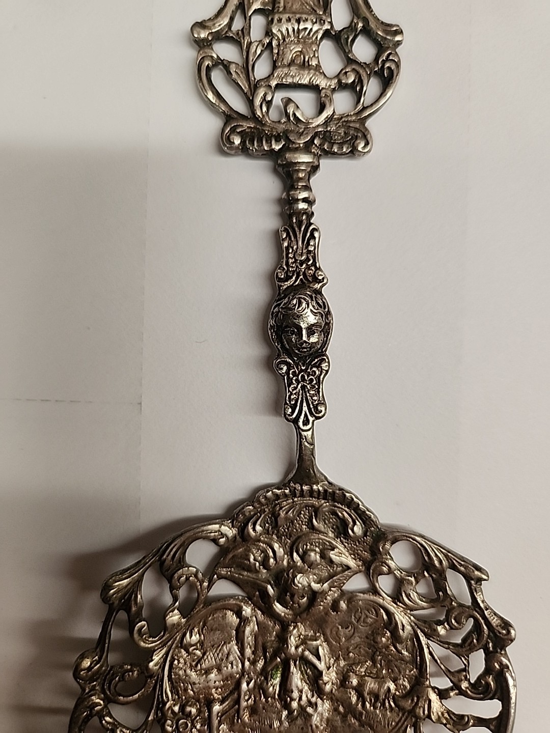 Antique Dutch Silver Tea Strainer / Spoon - Windmill & Ship Finial - 30.74g , 6"