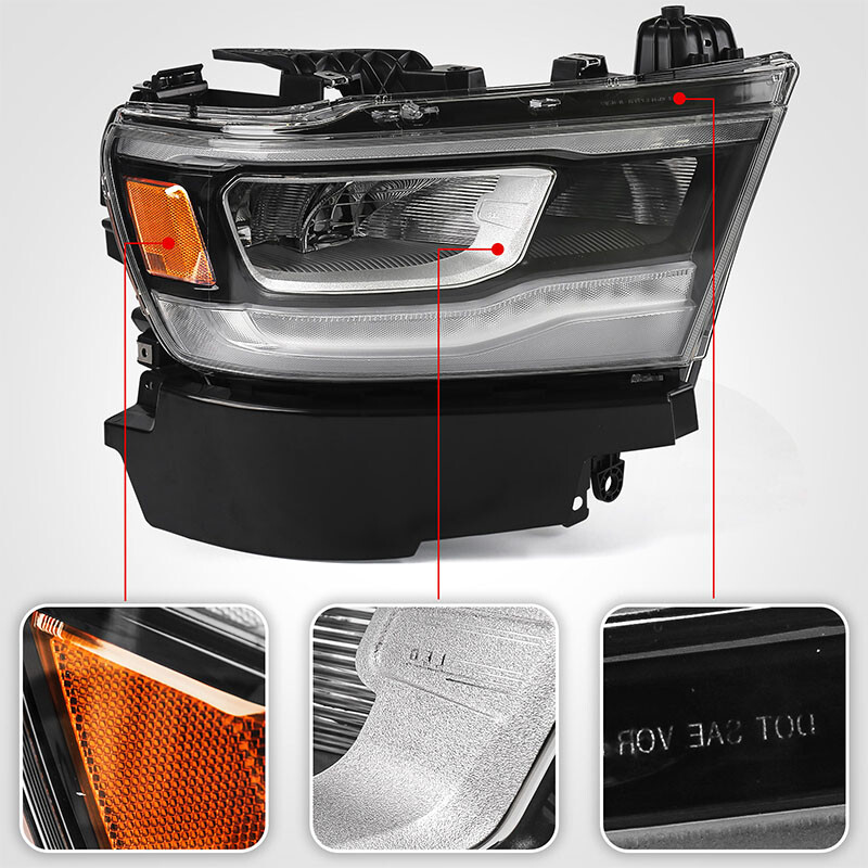 Passenger For Dodge RAM 1500 2019 2021-2023 Full LED DRL Chrome Headlight Lamp