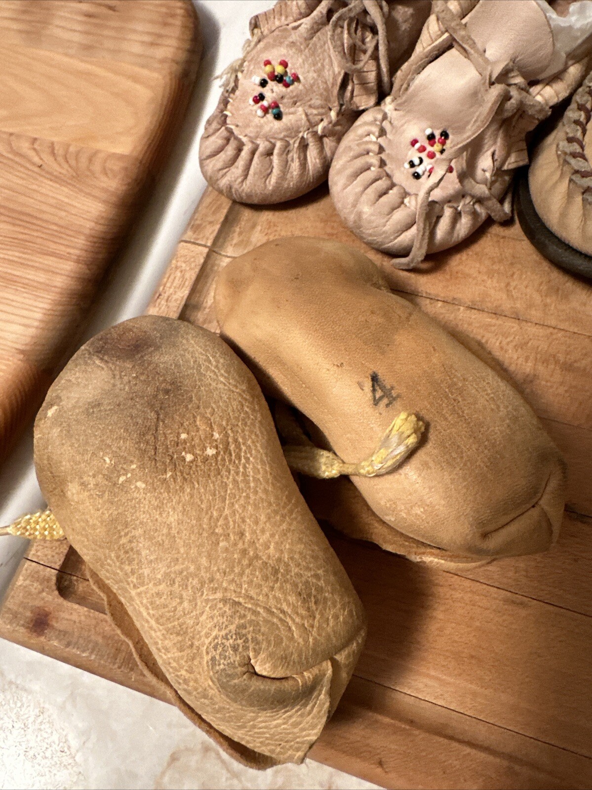 3 Pair Vintage Native Indian moccasins leather beads toddler Western Decor