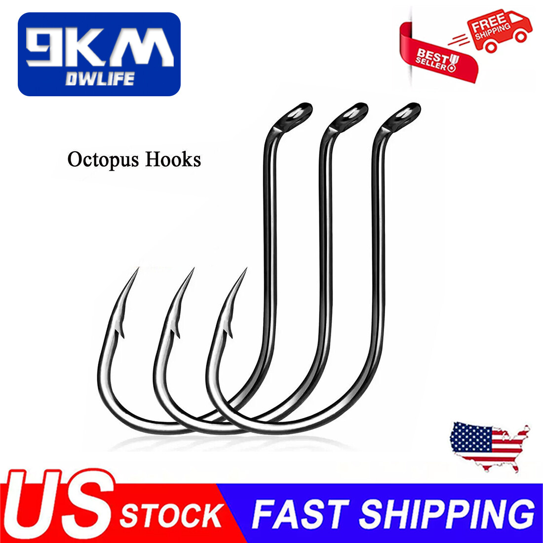 100Pcs Octopus Fishing Hooks High Carbon Steel Circle Hooks 22mm~42mm Sea Hooks