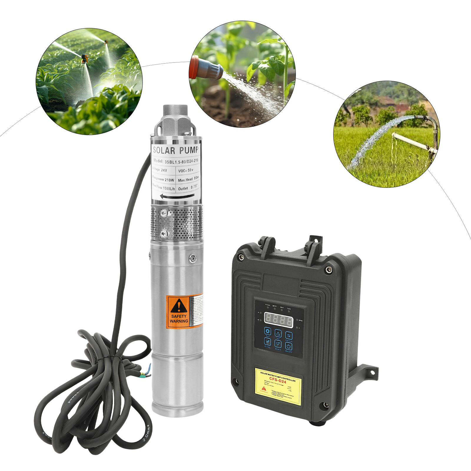 3" Solar Pump Submersible Pump Deep Well Bore Water Pump &MPPT Controller DC24V