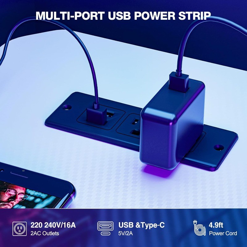 Gaming Desk with Power Outlets 48 Inch L Shaped with Shelves Storage Bag