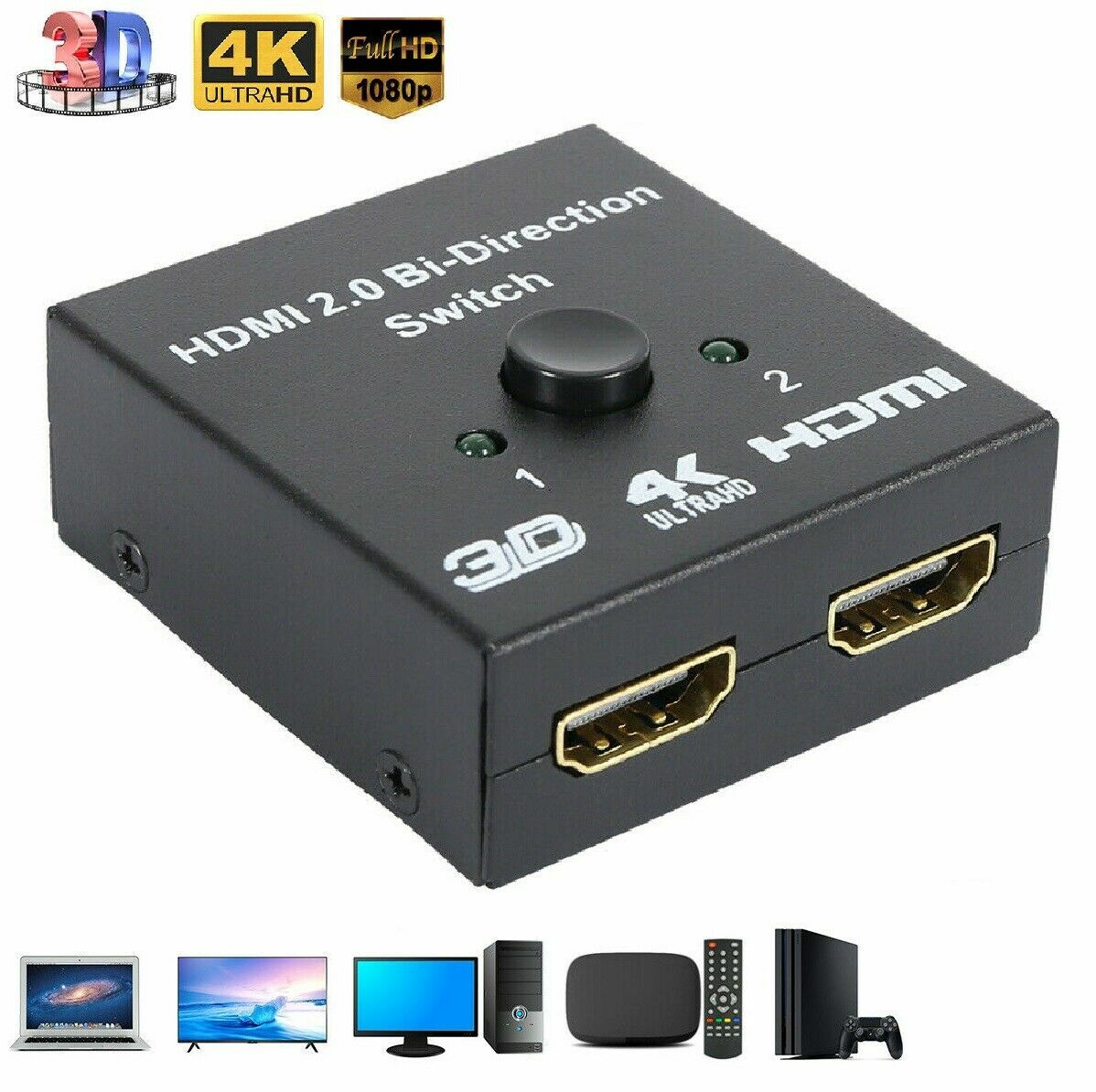 HDMI 2.0 HDTV Switch Switcher Splitter Bi-Direction Hub HDCP 2x1 1x2 In Out 4K