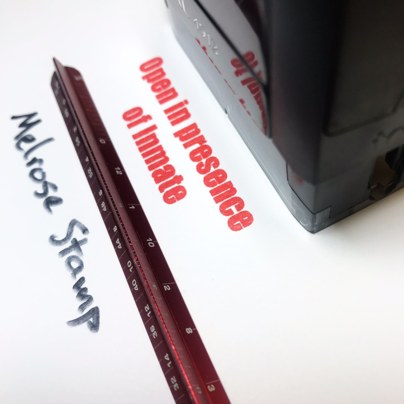 Open In Presence Of Inmate Rubber Stamp Red Ink Self Inking Ideal 4913