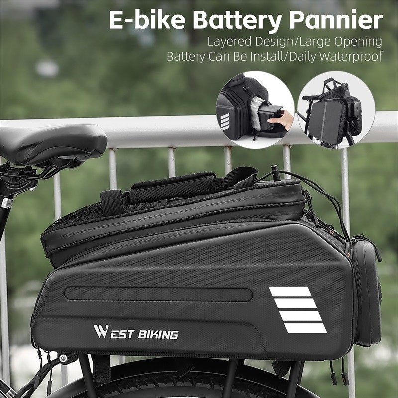 WEST BIKING E-Bike Battery Bicycle Pannier Waterproof Rear Rack Carrier Bag 20L