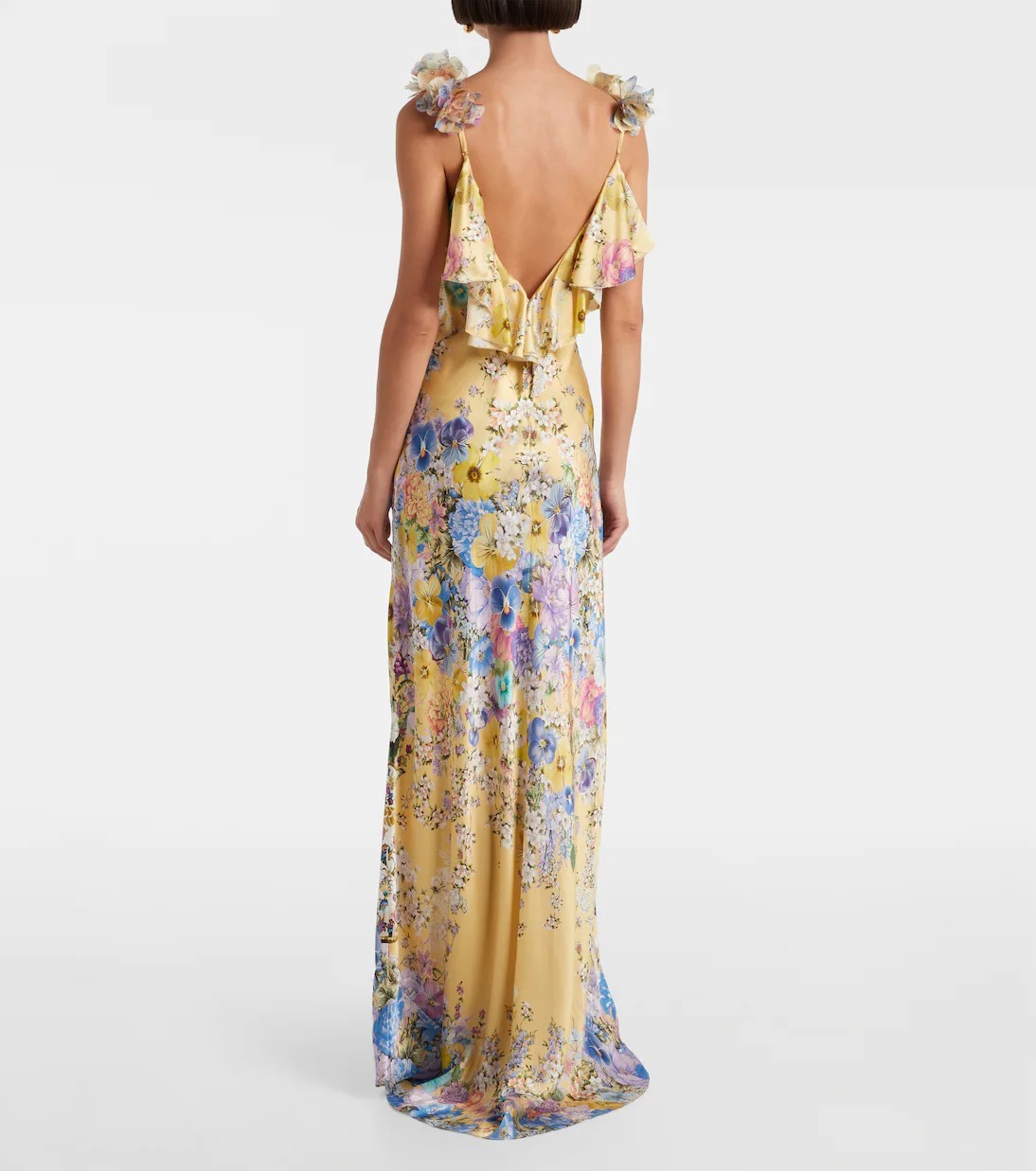 NWT CAMILLA Embellished floral ruffled silk satin maxi dress