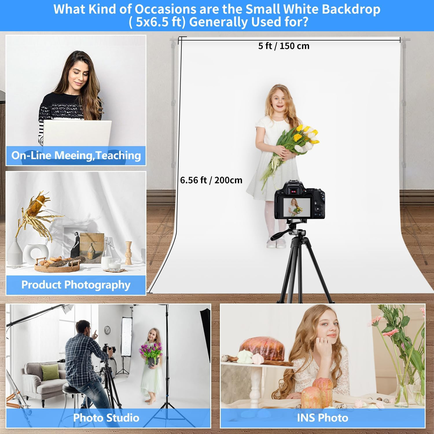 Photo Backdrop Curtains, 5X6.56 Ft White Backdrop for Photoshoot, White Photogra