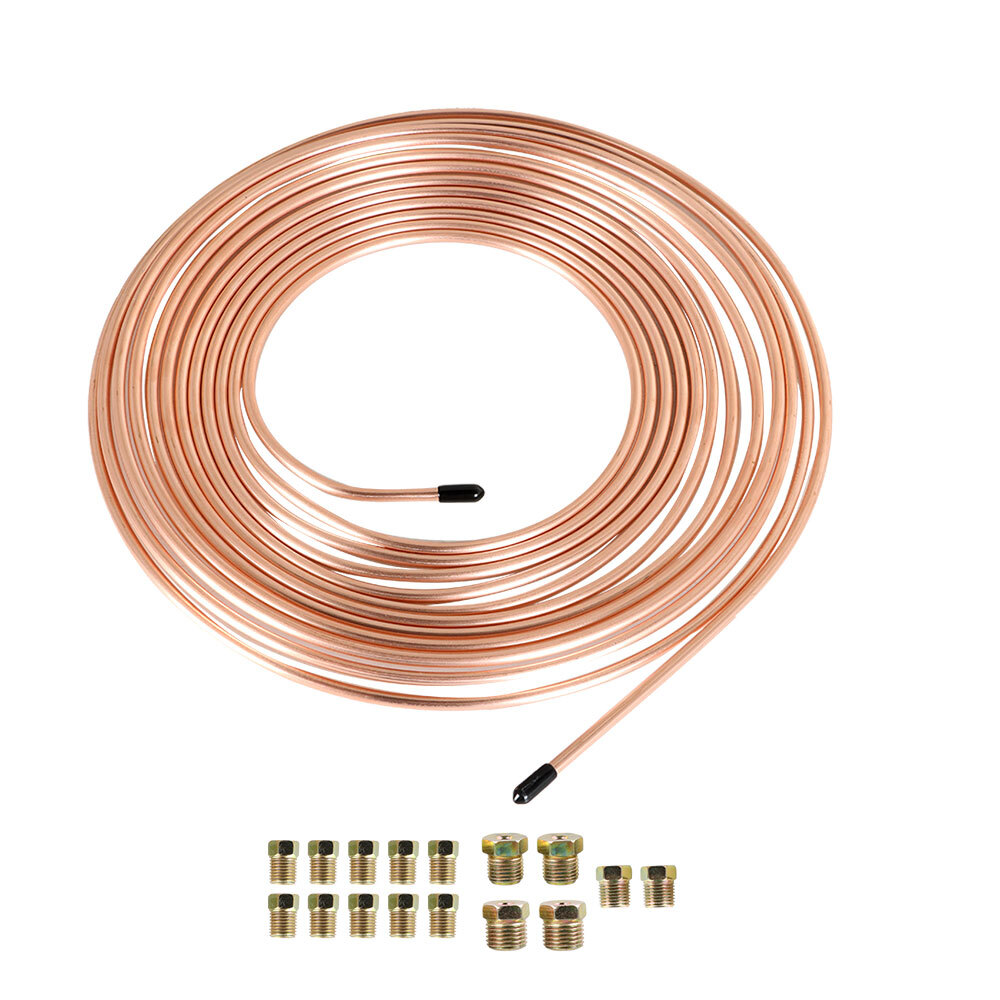 LABLT 25Ft Roll Coil of 3/16'' OD Copper Nickel Brake Line Tubing Kit 16 Fitting