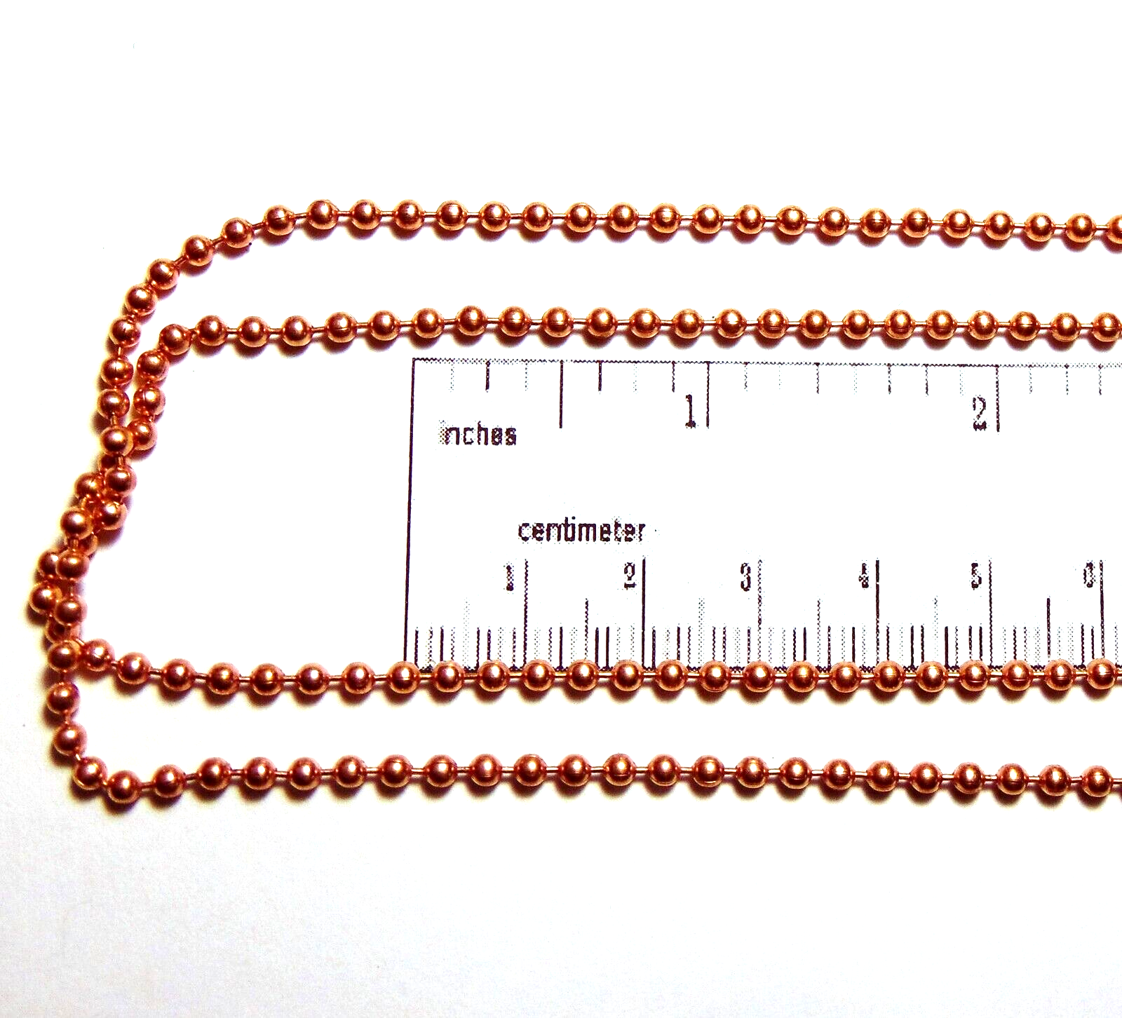 25 Feet 2.4mm #3 Pure COPPER BALL CHAIN on spool + 25 Connectors ! Made in USA