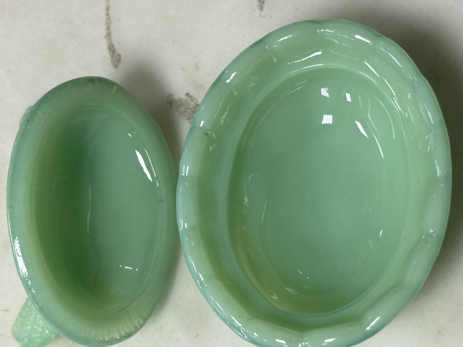 Jadeite Glass Mini Hen On A Nest, Salt dip, 2.5”