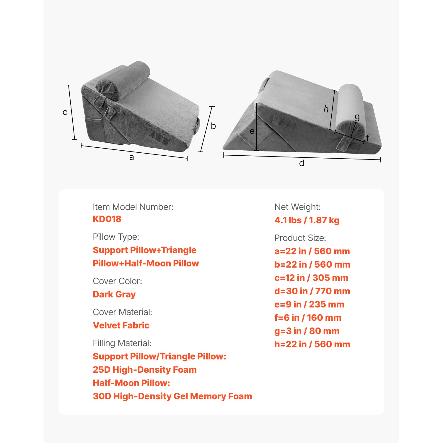 Orthopedic Bed Wedge Pillow 3 Pcs Adjustable for Back Leg Neck GERD Sleep