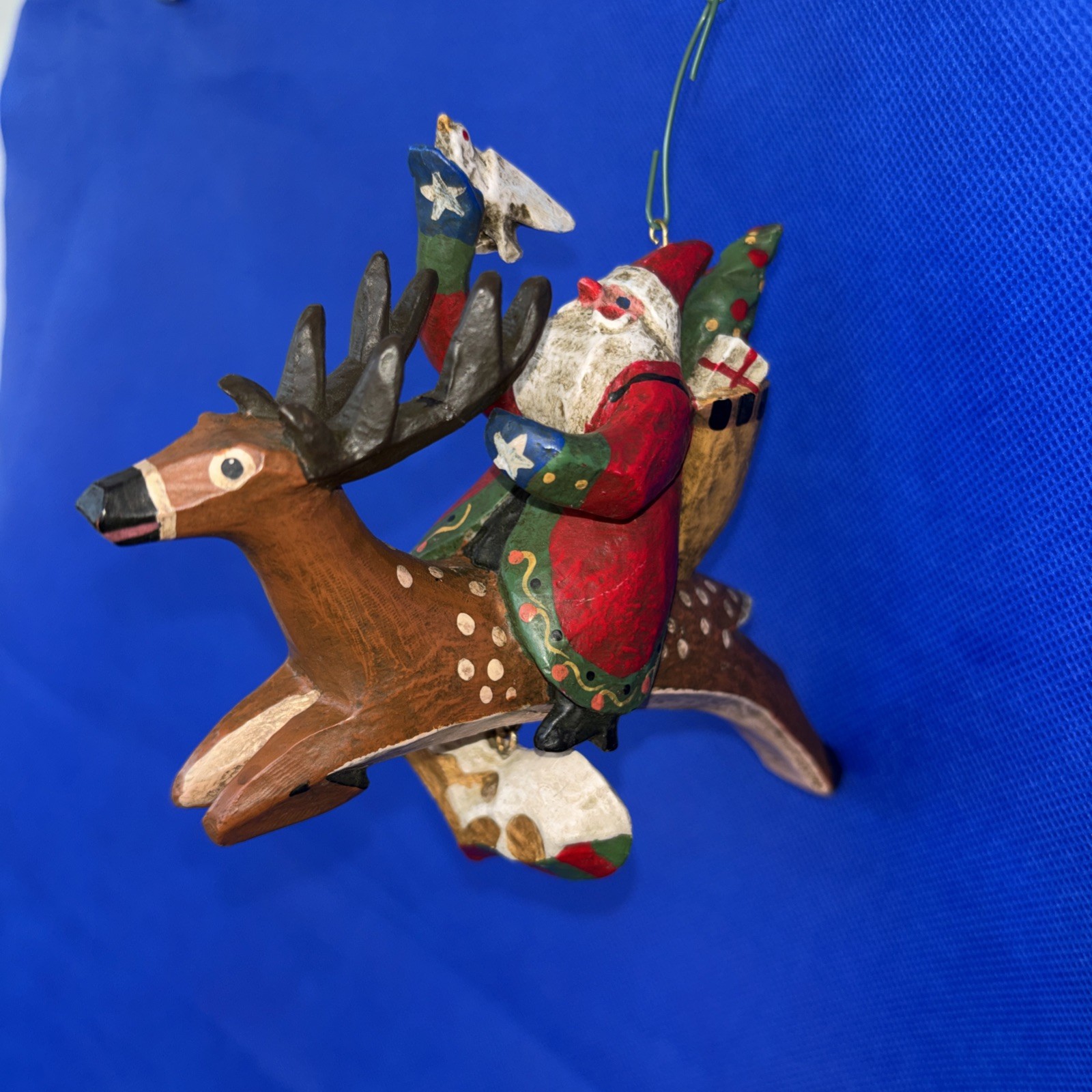 Rare Lou Schifferl Santa Riding Reindeer w/ Heart Charm Christmas Ornament 6"