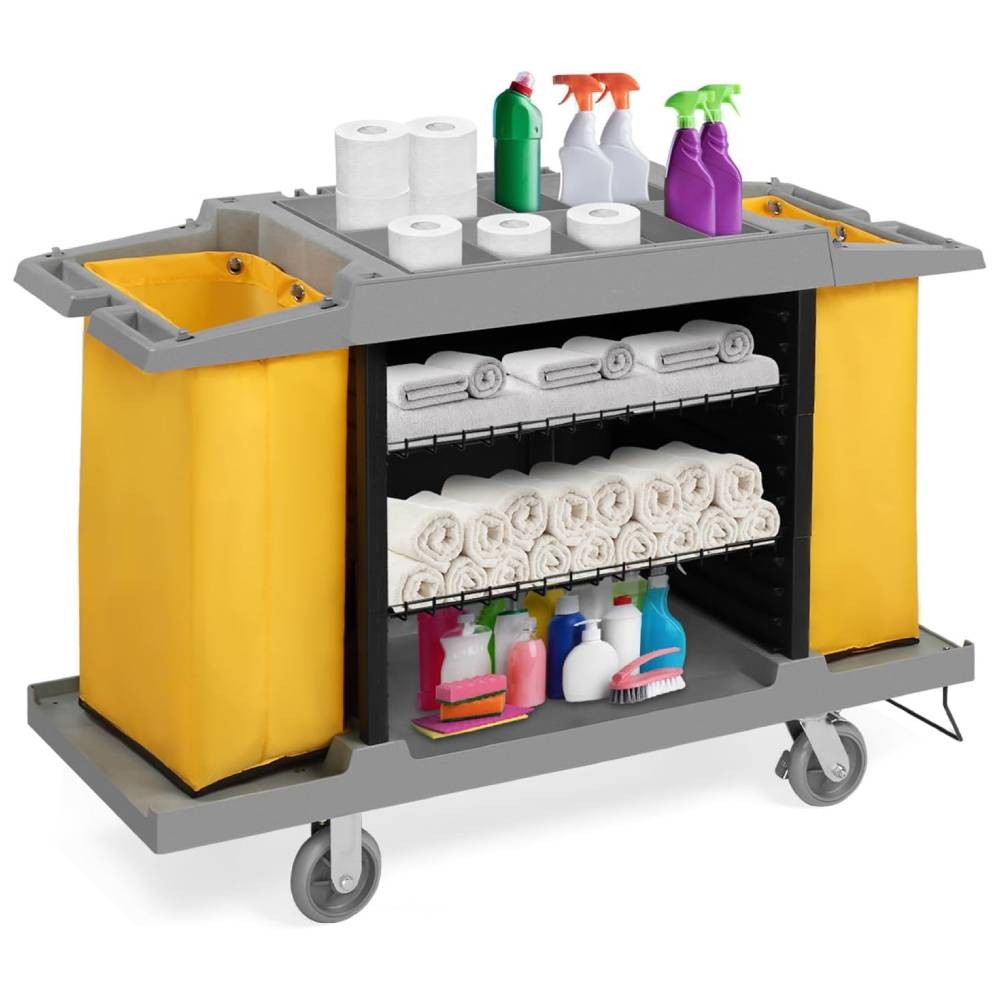 Commercial Traditional Cleaning Janitorial Room Service Housekeeping Cart Gray