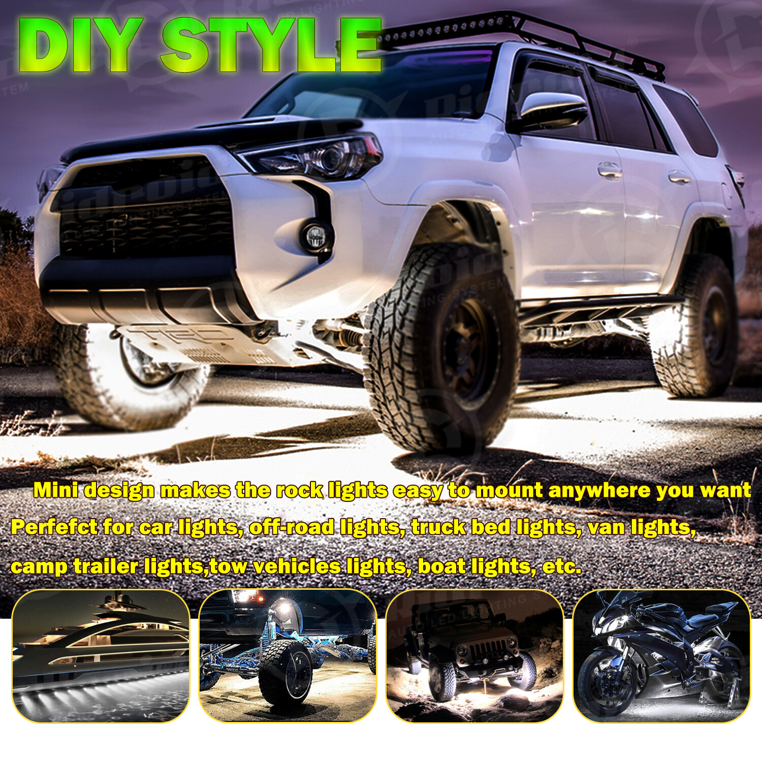 24X White LED Rock Lights Underbody Trail Rig Glow Lamp Offroad SUV Pickup Truck