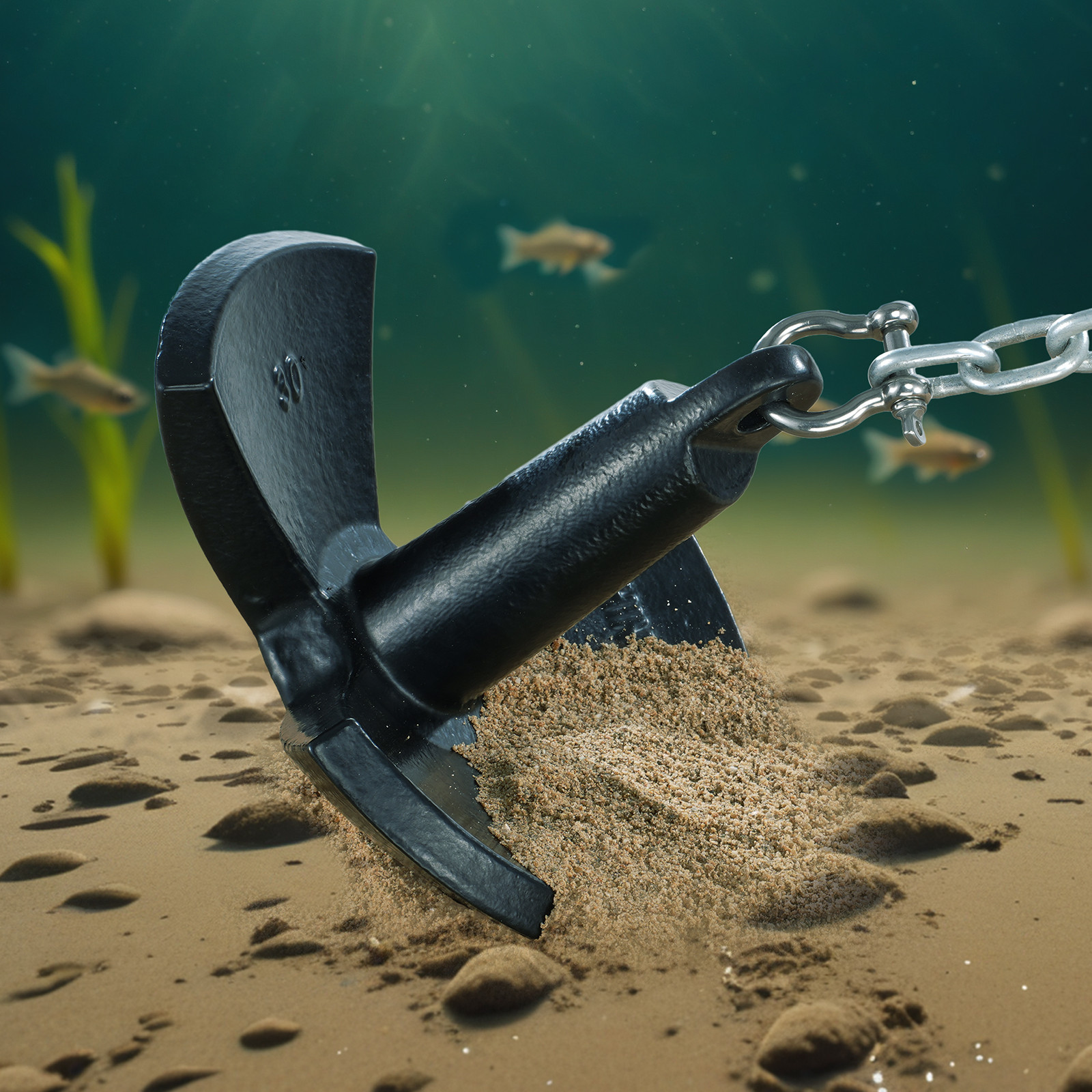 River Anchor 30LB Boat Anchor Cast Iron Black Vinyl-Coated Mushroom Anchor