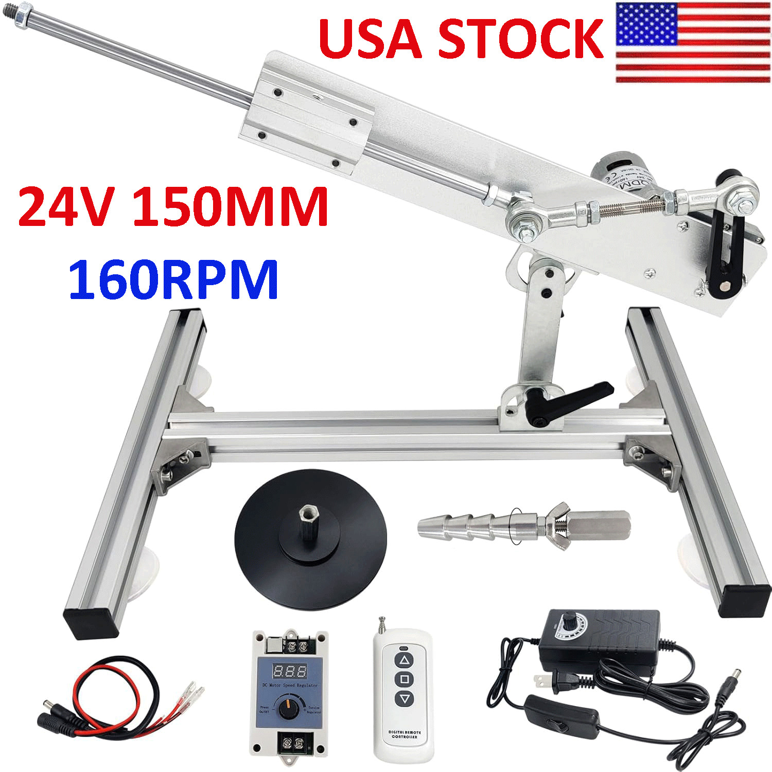 DC 12V 150MM 6inch 160RPM Reciprocating Linear Actuator Motor with Stand DIY US