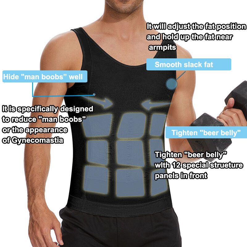 Mens Body Shaper Belly Chest Compression Shirt Slimming Tank Top Abs Girdle Vest