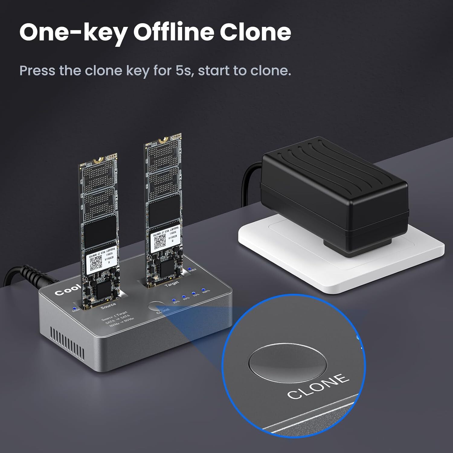 Dual-Bay Offline Clone M.2 NVME/SATA SSD Cloner M.2 NVME/SATA Duplicator for SSD
