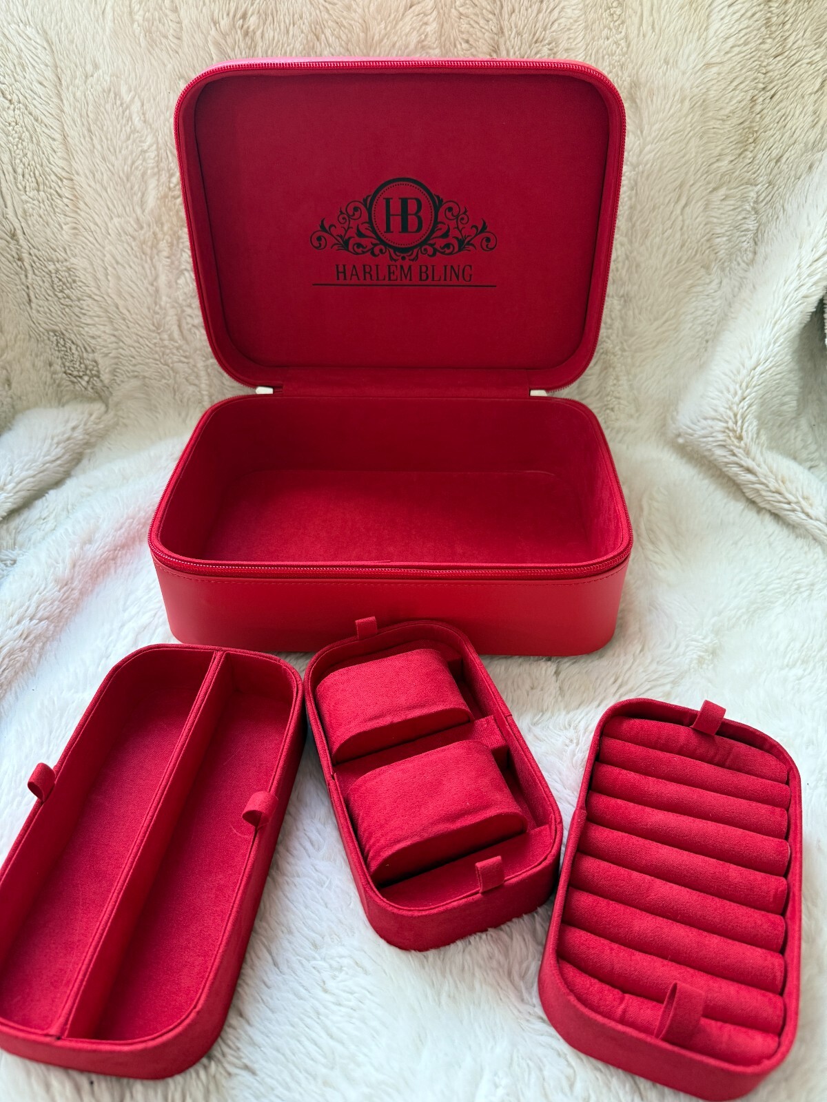 Harlembling Leather Travel Jewelry Box Case - Red