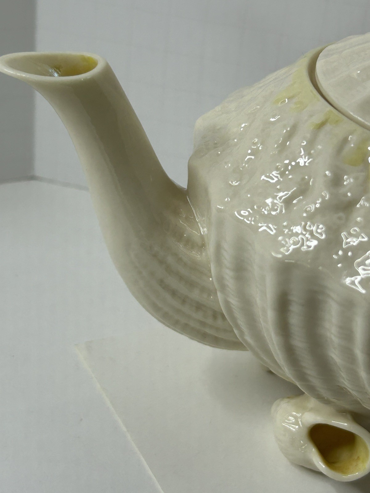 Antique Vintage Belleek Ireland Neptune Yellow Limpet Seashell Teapot w/ Lid
