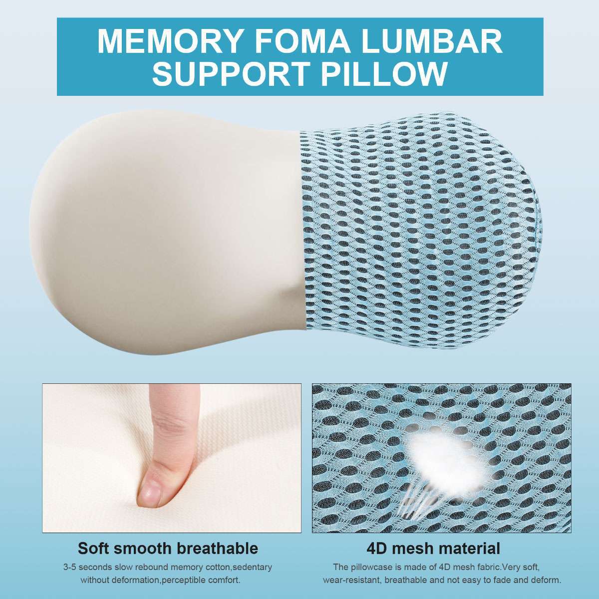 Comfort Lumbar Support Pillow Memory Foam Back Pain Relief For Desk /Car Chair