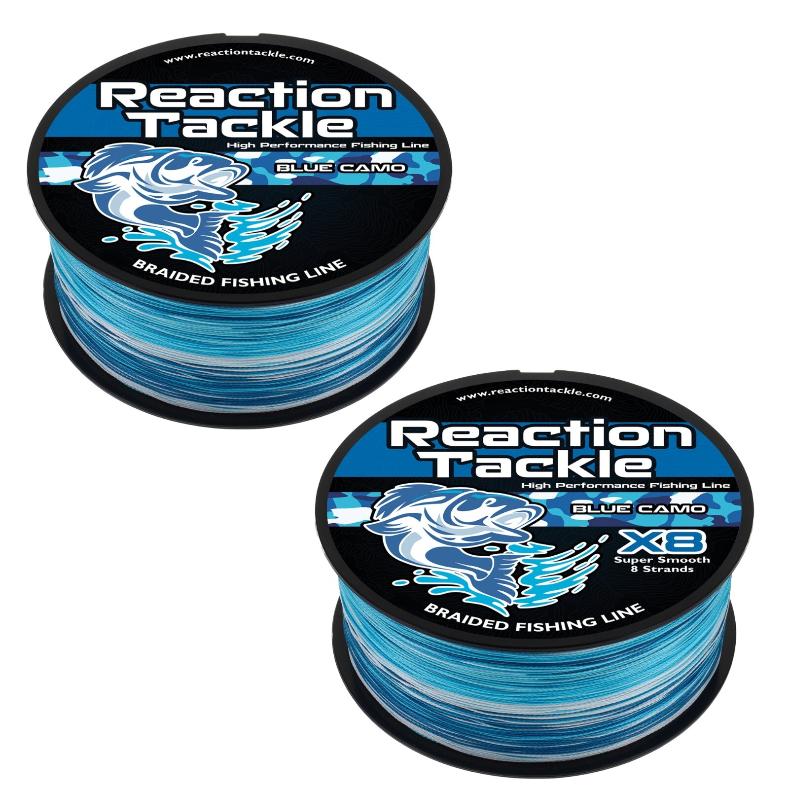 Reaction Tackle Braided Fishing Line / Braid - Blue Camouflage / 4 and 8 Strands