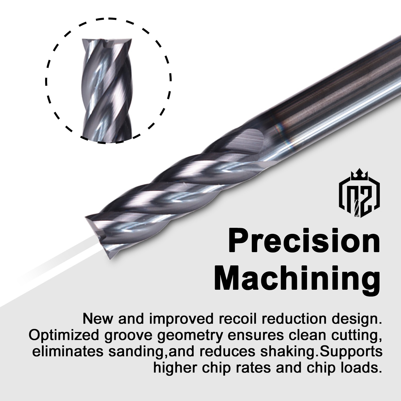 5 PCS 3/16" 4 Flute 2" Overall Length Carbide End Mill AlTiN Coated